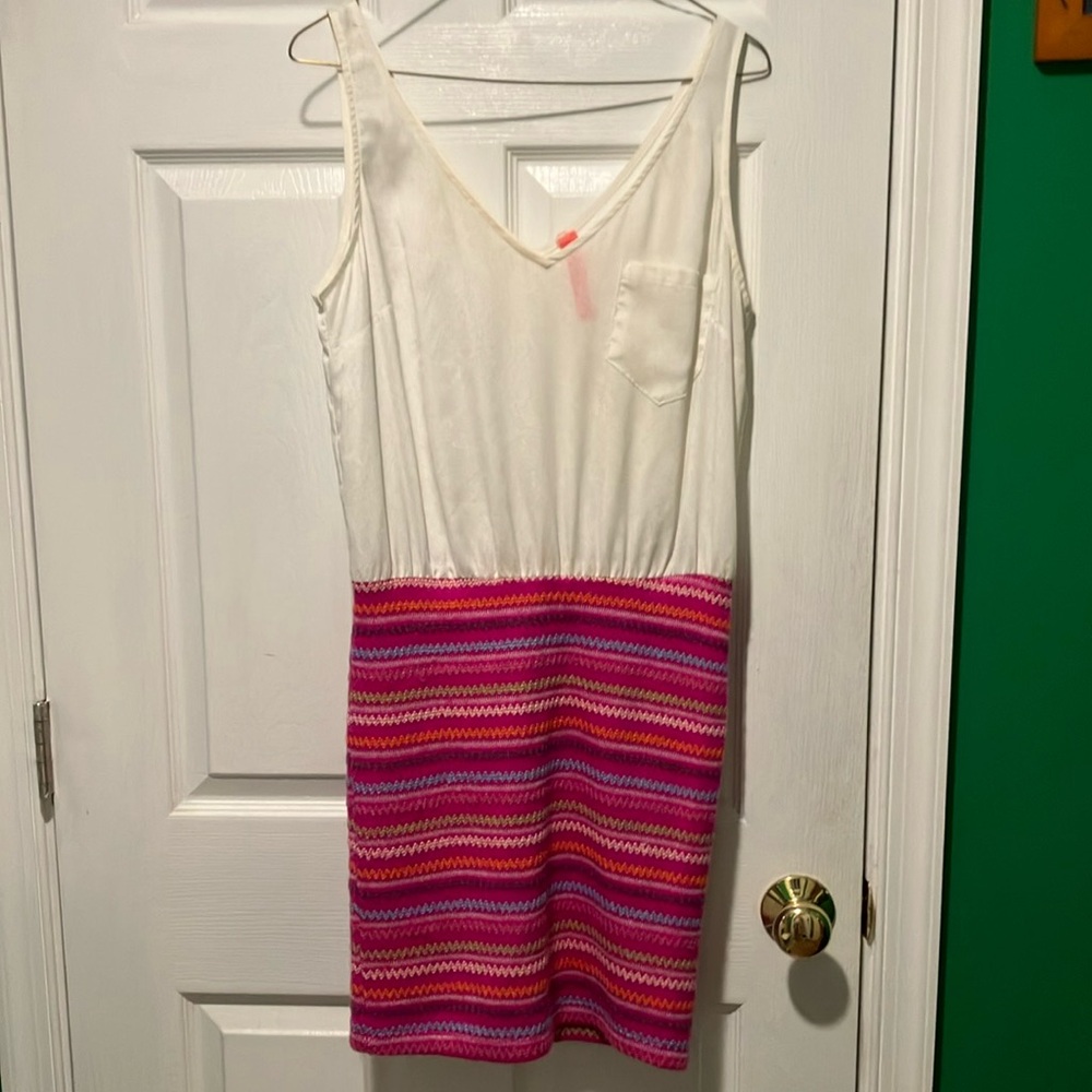 eight sixty dress white and pink colorful mixed materials knit skirt large y2k